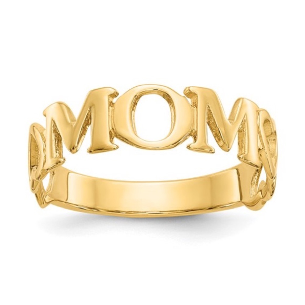 14k Yellow Gold Polished MOM heart Ring band, size 6.5